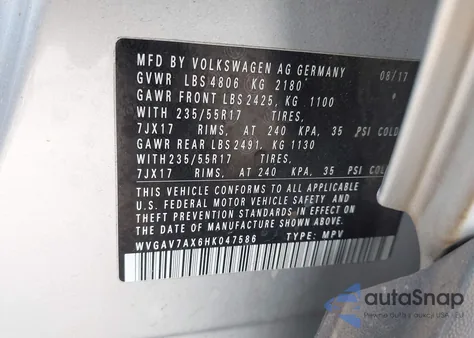 2017 Volkswagen Tiguan 2.0T/2.0T S z USA, uszkodzony, nr VIN WVGAV7AX6HK047586